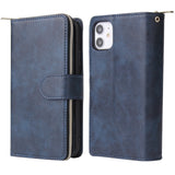 For iphone X/XS/XS MAX/11/11Pro Pu Leather  Mobile Phone Cover Zipper Card Bag + Wrist Strap blue