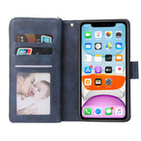 For iphone X/XS/XS MAX/11/11Pro Pu Leather  Mobile Phone Cover Zipper Card Bag + Wrist Strap blue