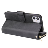 For iphone X/XS/XS MAX/11/11Pro Pu Leather  Mobile Phone Cover Zipper Card Bag + Wrist Strap black