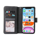 For iphone X/XS/XS MAX/11/11Pro Pu Leather  Mobile Phone Cover Zipper Card Bag + Wrist Strap black