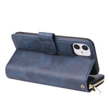 For iphone X/XS/XS MAX/11/11Pro Pu Leather  Mobile Phone Cover Zipper Card Bag + Wrist Strap blue