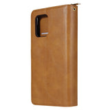 For Samsung A51 5G/A71 5G/Note 10 pro Pu Leather  Mobile Phone Cover Zipper Card Bag + Wrist Strap brown