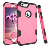 For iPhone 6 plus/6S plus PC+ Silicone 2 in 1 Hit Color Tri-proof Shockproof Dustproof Anti-fall Protective Cover Back Case Rose red + black