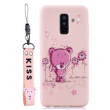 For Samsung A6 plus 2018 Cute Coloured Painted TPU Anti-scratch Non-slip Protective Cover Back Case with Lanyard Light pink