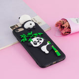 For iPhone 5/5S/SE/6/6S/6 Plus/6S Plus/7/8/7 Plus/8 Plus Phone Case 3D Cartoon Panda Bamboo Cellphone Back Shell Shockproof Smartphone Cover Black