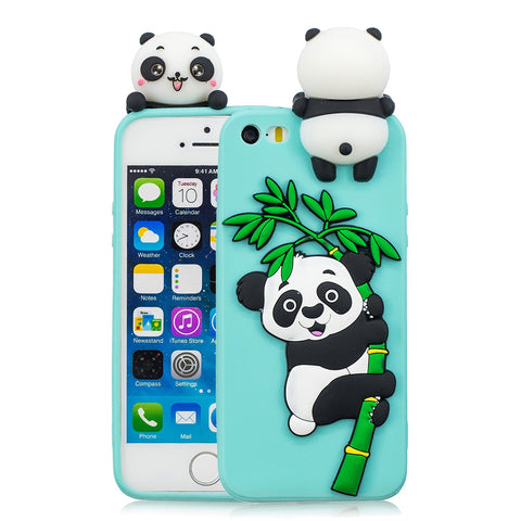 For iPhone 5/5S/SE/6/6S/6 Plus/6S Plus/7/8/7 Plus/8 Plus Phone Case 3D Cartoon Panda Bamboo Cellphone Back Shell Shockproof Smartphone Cover Light blue