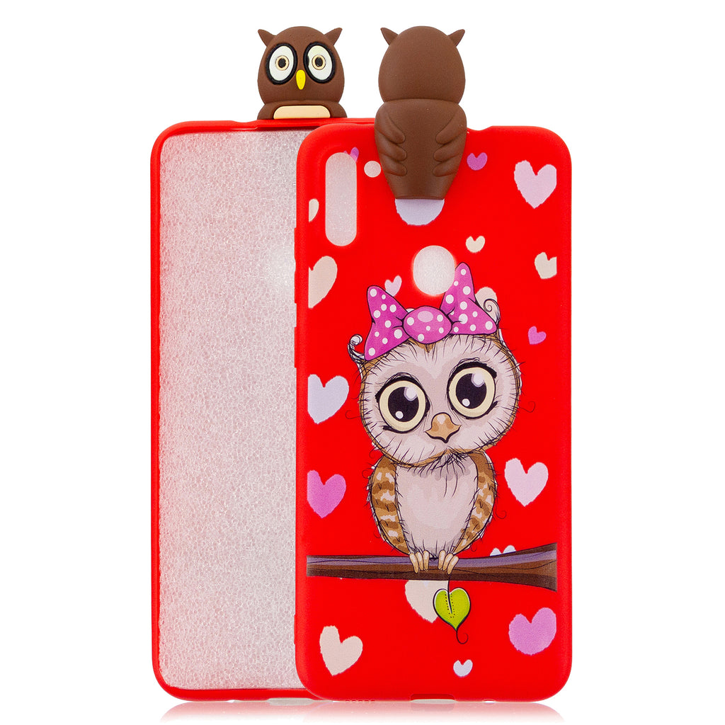 For Samsung A11 Soft TPU Back Cover 3D Cartoon Painting Mobile Phone Case Shell Red owl
