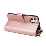 For iphone X/XS/XS MAX/11/11Pro Pu Leather  Mobile Phone Cover Zipper Card Bag + Wrist Strap Rose gold