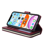 For iphone X/XS/XS MAX/11/11Pro Pu Leather  Mobile Phone Cover Zipper Card Bag + Wrist Strap Red wine