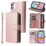 For iphone X/XS/XS MAX/11/11Pro Pu Leather  Mobile Phone Cover Zipper Card Bag + Wrist Strap Rose gold