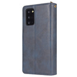 For Samsung A51 5G/A71 5G/Note 10 pro Pu Leather  Mobile Phone Cover Zipper Card Bag + Wrist Strap blue