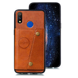 For OPPO Realme 3 PU Leather Flip Stand Shockproof Cell Phone Cover Double Buckle Anti-dust Case With Card Slots Pocket Light Brown