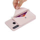 For HUAWEI P30/P30 Lite/P30 Pro Mobile Phone Cover with Pu Leather Card Holder + Hand Rope + Straddle Rope Pink