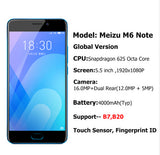 Meizu NOTE6 LTE Mobile Phone - 3GB RAM, 4G,  Octa Core, 4000mAh, Fingerprint ID, 5.5 Inch - 32GB ROM, Black
