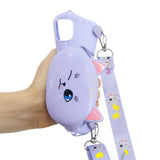 For Samsung A10/A20/A30 Case Mobile Phone Shell Shockproof TPU Cellphone Cover with Cartoon Cat Pig Panda Coin Purse Lovely Shoulder Starp  Purple