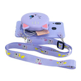 For Samsung A10/A20/A30 Case Mobile Phone Shell Shockproof TPU Cellphone Cover with Cartoon Cat Pig Panda Coin Purse Lovely Shoulder Starp  Purple