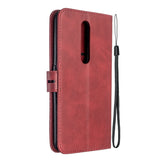 For OPPO F11/F11 Pro Case Soft Leather Cover with Denim Texture Precise Cutouts Wallet Design Buckle Closure Smartphone Shell  red