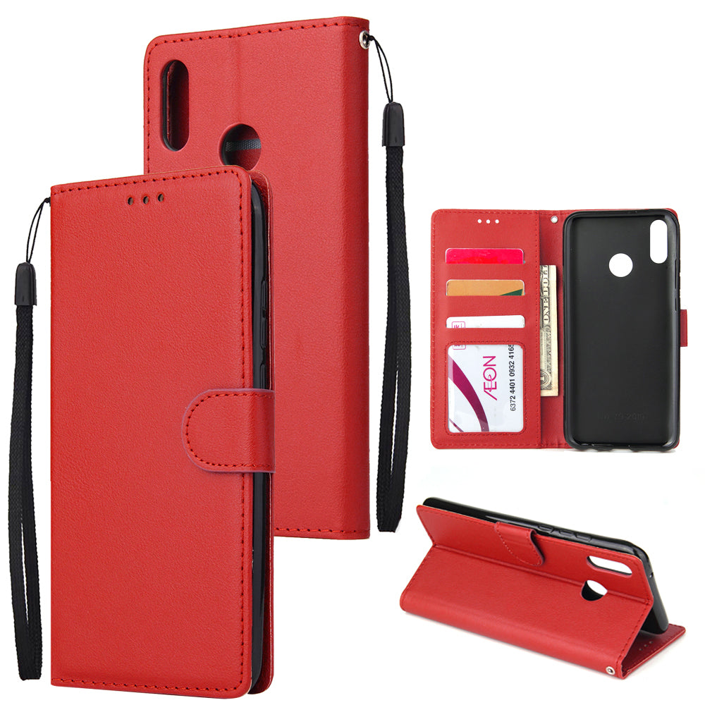 For HUAWEI Y9 2019 Flip-type Leather Protective Phone Case with 3 Card Position Buckle Design Phone Cover  red