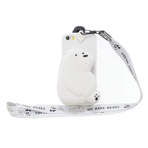 For Iphone 5 / 5S / SE Cartoon Hanging Lanyard + Fall Resistant Cartoon TPU Full Protective Mobile Phone Cover with Coin Purse 6 white big bear
