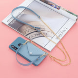 For HUAWEI P30/P30 Lite/P30 Pro Mobile Phone Cover with Pu Leather Card Holder + Hand Rope + Straddle Rope blue
