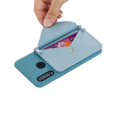 For HUAWEI P30/P30 Lite/P30 Pro Mobile Phone Cover with Pu Leather Card Holder + Hand Rope + Straddle Rope blue