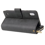 For Samsung A10/A20/A30/A50/A30S/A50S Pu Leather  Mobile Phone Cover Zipper Card Bag + Wrist Strap black