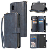 For Samsung A10/A20/A30/A50/A30S/A50S Pu Leather  Mobile Phone Cover Zipper Card Bag + Wrist Strap blue