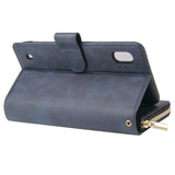 For Samsung A10/A20/A30/A50/A30S/A50S Pu Leather  Mobile Phone Cover Zipper Card Bag + Wrist Strap blue