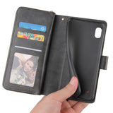 For Samsung A10/A20/A30/A50/A30S/A50S Pu Leather  Mobile Phone Cover Zipper Card Bag + Wrist Strap black