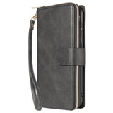 For Samsung A10/A20/A30/A50/A30S/A50S Pu Leather  Mobile Phone Cover Zipper Card Bag + Wrist Strap black