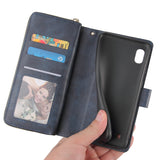 For Samsung A10/A20/A30/A50/A30S/A50S Pu Leather  Mobile Phone Cover Zipper Card Bag + Wrist Strap blue