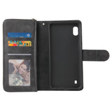 For Samsung A10/A20/A30/A50/A30S/A50S Pu Leather  Mobile Phone Cover Zipper Card Bag + Wrist Strap black