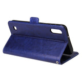 For Samsung A10 Solid Color PU Leather Zipper Wallet Double Buckle Protective Case with Stand & Lanyard blue