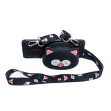 For Samsung A10/A20/A30 Case Mobile Phone Shell Shockproof TPU Cellphone Cover with Cartoon Cat Pig Panda Coin Purse Lovely Shoulder Starp  Black