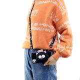 For Samsung A10/A20/A30 Case Mobile Phone Shell Shockproof TPU Cellphone Cover with Cartoon Cat Pig Panda Coin Purse Lovely Shoulder Starp  Black