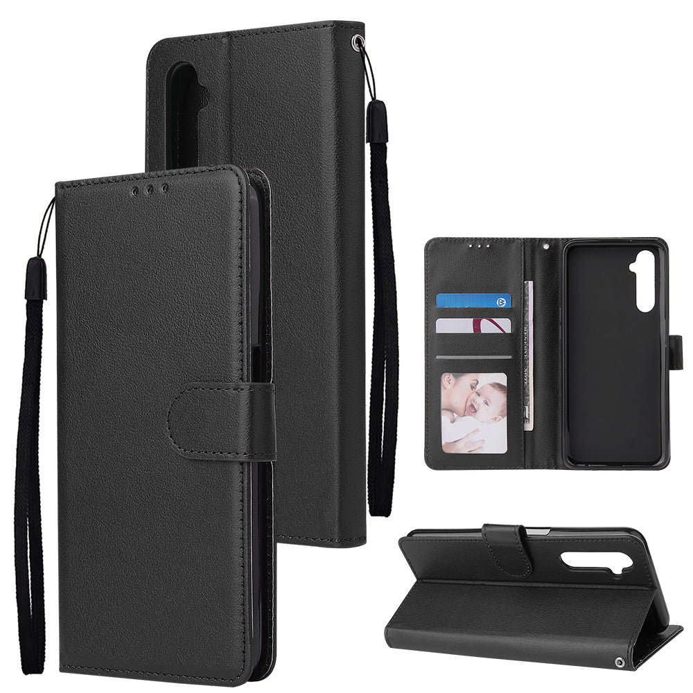For OPPO Realme C3/Realme 6 PU Leather Mobile Phone Cover with 3 Cards Slots Phone Frame black