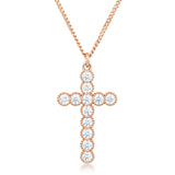 Micro Beaded Rose Gold Plated Clear CZ Cross Pendant