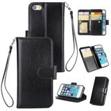 For iPhone 5/5S/SE PU Cell Phone Case Protective Leather Cover with Buckle & 9 Card Position & Lanyard & Bracket black