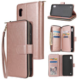 For Samsung A10/A20/A30/A50/A30S/A50S Pu Leather  Mobile Phone Cover Zipper Card Bag + Wrist Strap Rose gold