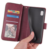 For Samsung A10/A20/A30/A50/A30S/A50S Pu Leather  Mobile Phone Cover Zipper Card Bag + Wrist Strap Red wine
