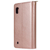 For Samsung A10/A20/A30/A50/A30S/A50S Pu Leather  Mobile Phone Cover Zipper Card Bag + Wrist Strap Rose gold