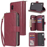 For Samsung A10/A20/A30/A50/A30S/A50S Pu Leather  Mobile Phone Cover Zipper Card Bag + Wrist Strap Red wine