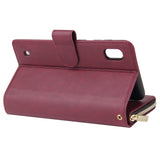 For Samsung A10/A20/A30/A50/A30S/A50S Pu Leather  Mobile Phone Cover Zipper Card Bag + Wrist Strap Red wine