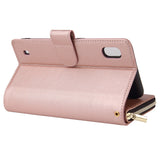 For Samsung A10/A20/A30/A50/A30S/A50S Pu Leather  Mobile Phone Cover Zipper Card Bag + Wrist Strap Rose gold
