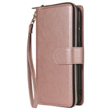 For Samsung A10/A20/A30/A50/A30S/A50S Pu Leather  Mobile Phone Cover Zipper Card Bag + Wrist Strap Rose gold