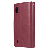 For Samsung A10/A20/A30/A50/A30S/A50S Pu Leather  Mobile Phone Cover Zipper Card Bag + Wrist Strap Red wine