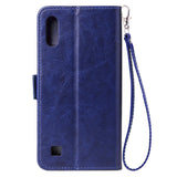 For Samsung A10 Solid Color PU Leather Zipper Wallet Double Buckle Protective Case with Stand & Lanyard blue