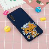 For Samsung A7 2018 Cartoon Lovely Coloured Painted Soft TPU Back Cover Non-slip Shockproof Full Protective Case with Lanyard sapphire
