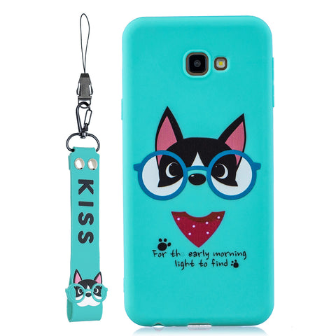 For Samsung J4 plus Cute Coloured Painted TPU Anti-scratch Non-slip Protective Cover Back Case with Lanyard Light blue