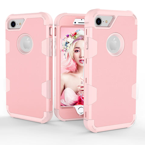 For iPhone 7 PC+ Silicone 2 in 1 Hit Color Tri-proof Shockproof Dustproof Anti-fall Protective Cover Back Case Rose gold